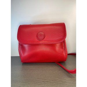 1980s Vintage Red Leather Trim Crossbody Purse - Liz Claiborne